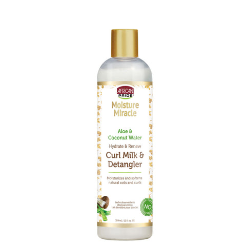AFRICAN PRIDE MOISTURE MIRACLE ALOE & COCONUT WATER CURL MILK & DETANGLER 354ML