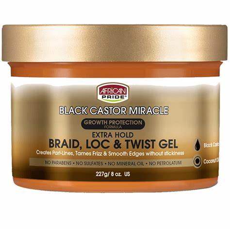 AFRICAN PRIDE BLACK CASTOR MIRACLE BRAID LOC AND TWIST GEL 227G