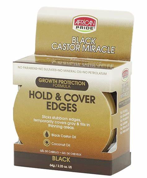 AFRICAN PRIDE BLACK CASTOR MIRACLE HOLD AND COVER EDGES 64G