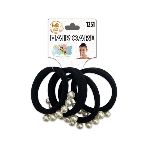 KASHMIR 4 LARGE SOFT ELASTICS BLACK WITH 4 PEARLS  1251