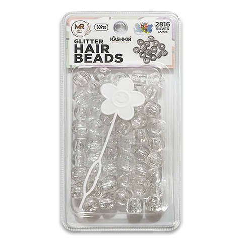 KASHMIR HAIR BEADS GLITTER SILVER LARGE 2816