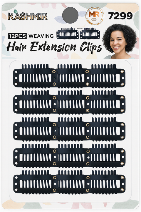 KASHMIR 12 WEAVING HAIR EXTENSION CLIPS PINS 3CM BLACK 7299