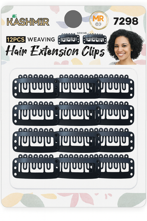 KASHMIR 12 WEAVING HAIR EXTENSION CLIPS 6PINS 3CM BLACK 7298