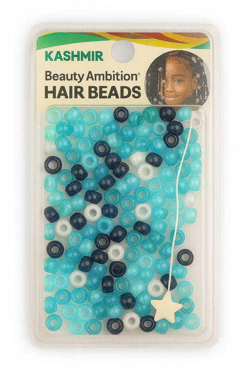 KASHMIR HAIR BEADS ROUND CLEAR BLUE MIX 2105
