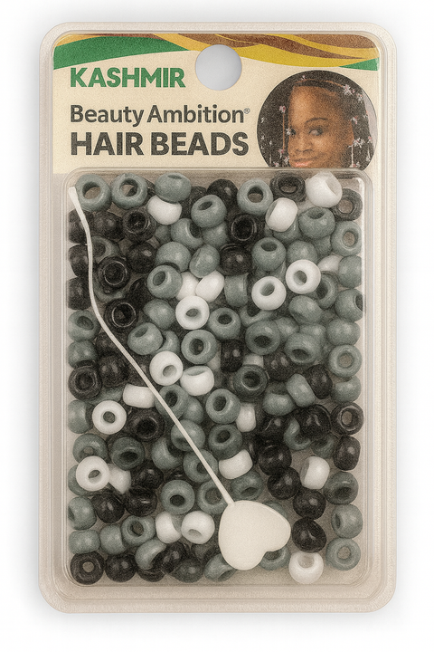 KASHMIR HAIR BEADS ROUND SMALL GREY MIX 2111