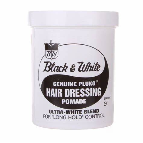 BLACK AND WHITE GENUINE PLUKO HAIR DRESSING POMADE STRONG FORMULA 200G